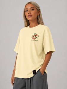 T-shirt oversize streetwear pour femme, été, haute qualité, mélange polyester/coton lourd, respirant, tricoté, écologique - Product Image 1