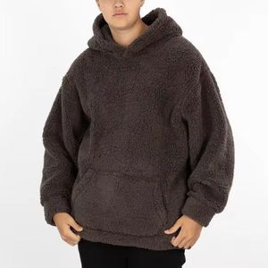 Sweat à capuche unisexe surdimensionné en sherpa personnalisé, streetwear, hiver, grande taille pour hommes et femmes, motif logo uni - Product Image 1