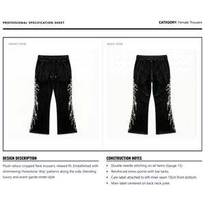 Hot Women Heavyweight Velour Flare Pants Custom Rhinestone Side Drip Painted Glitter Print <b>Streetwear</b> High Street <b>Y2K</b> Fashion - Product Image 6