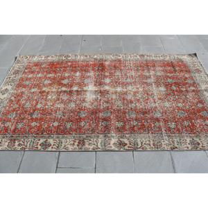Alfombra Turca Vintage, Alfombra de 4.7x8 pies, Alfombra Roja con Rayas - Product Image 3