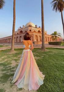 Lehenga choli ปักตาข่ายหนากับด้ายหลายเส้นพร้อมที่จะสวมใส่ lehenga choli สำหรับผู้หญิงอินเดียอย่างเต็มที่ - Product Image 3
