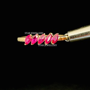 Anillo de rubí natural de cinco piedras con forma de marquesa de oro macizo de 14K. - Product Image 3