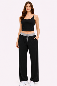 Set coordinato con gilet sportivo, pantaloni larghi a gamba dritta, lunghezza alla caviglia, coulisse regolabile, ad asciugatura rapida - Product Image 3
