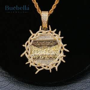 Colgante de la última cena de la corona de espinas helada chapada en oro de 18 quilates de plata esterlina 925 de alta calidad para hombres colgantes y dijes de moissanita - Product Image 3