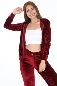 Fashionable OEM Custom Logo Women Velvet Tracksuit Deep <b>V</b> Neck Long Sleeve Crop Top With Adjustable <b>Strings</b> Pleated Legging Pants Long Stacked Pants 2PC Set - Product Image 3