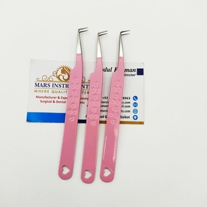 Pinzas de extensión de pestañas con agarre de fibra de Color rosa para bota de 90 grados para extensión de pestañas, pinzas de etiqueta privada en forma de corazón - Product Image 2