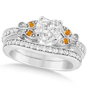 Anillo de Compromiso de Oro de 14k con Diamante en Forma de Corazón y Mariposa de Citrino, Anillos de Diamantes de 1.21ct - Product Image 4