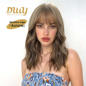 Aurora's New 20-Inch Light <b>Brown</b> Wave Synthetic <b>Wig</b> Bangs High Quality Premium Fiber Glueless Easy Wear for Women Layered Style - Product Image 4
