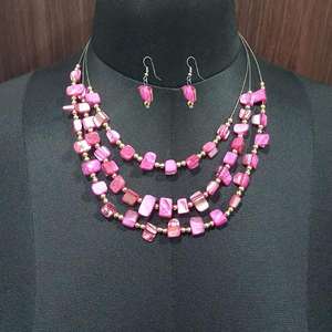 Urthn 1109616B <b>Pink</b> Stones Silver Plated Statement <b>Necklace</b> Set Fashion Jewelry for Women - Product Image 1