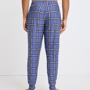 <b>Men</b> blue plaid pajama <b>pants</b> soft cotton <b>lounge</b> sleepwear trousers comfortable nightwear with elastic waistband and drawstring - Product Image 2