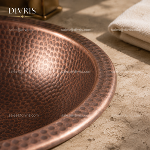 DIVRIS Lavabo vasque en cuivre fait main, simple bac, finition brossée mate, moderne, pour salle de bain, monotrou, épaisseur 1,0-1,2 mm, couleur personnalisable, facile à installer - Product Image 3