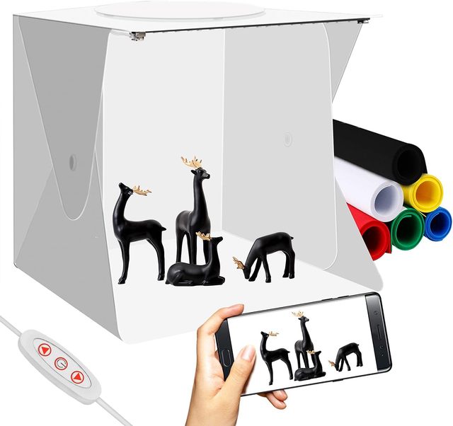 LED Light Box Mini Foldable Photo Lightening Studio With 2 USB Powered LED Strips and 6 Free Backdrops for Product Photography