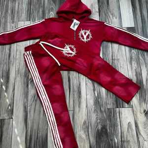 ชุดวอร์มผ้าฝ้ายฟลีซ 100% ปักลายแบบดิสเทรส สไตล์สตรีทแวร์สำหรับฤดูหนาว กางเกงวอร์มทรงสเวตแพนท์ฟอกสี - Product Image 3