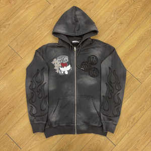 Topshow Streetwear Custom Acid Wash Sudadera con capucha Fabricante Sun Faded French Terry Vintage Distressed Bordado Zip up Hoodie - Product Image 1