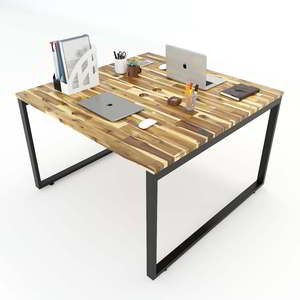 Table en teck de style industriel 120x120cm pour 2 personnes avec pieds en acier assemblés en bois HBWD011 - Product Image 1