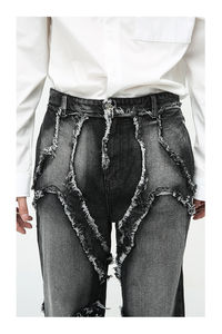 Custom Distressed Baggy Men's Straight <b>Jeans</b> Lightweight Woolen Anti-Wrinkle Waterproof Quick Dry High Street Wear Mid <b>Waist</b> - Product Image 6