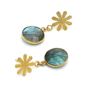 Pendientes colgantes de flor redonda de labradorita DUA, joyería de declaración de boda chapada en oro de 18 quilates de latón a la moda - Product Image 3