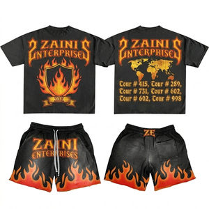 เสื้อยืดแขนสั้นพร้อมกางเกงขาสั้น ZAINI ZI-070 รุ่นพรีเมียมสำหรับผู้ชาย ผลิตจากผ้าโพลีเอสเตอร์ 100% เฟรนช์เทอร์รี่ ระบายอากาศได้ดี สวมใส่สบาย สีดำส้ม พร้อมโลโก้ปั๊มนูนตามสั่ง - Product Image 1