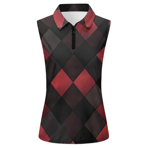 Vente en gros de chemises de golf sans manches pour femmes, décontractées, ajustées, extensibles, demi-zip, grande taille, sublimation, respirantes - Product Image 1