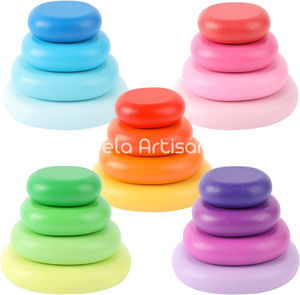 Jouets éducatifs pour bébés en gros : Tour de blocs géométriques classiques en bois, jeu d'empilage d'anneaux arc-en-ciel pour enfants - Product Image 2