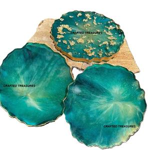 Ensemble de sous-verres ronds en résine époxy personnalisables de haute qualité avec support artisanat en résine pour la décoration intérieure - Product Image 1