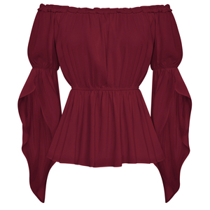 Mujeres Renaissance Slit manga cintura elástica fuera del hombro Tops <span class=keywords><strong>mujer</strong></span> <span class=keywords><strong>Camisa</strong></span> <span class=keywords><strong>de</strong></span> gasa Top <span class=keywords><strong>pirata</strong></span> - Product Image 5