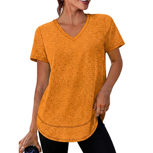 เสื้อยืดคอวีแขนสั้นสีเทาล้วนทรงหลวมสำหรับโยคะ ผ้าฝ้ายระบายอากาศได้ดี - Product Image 5
