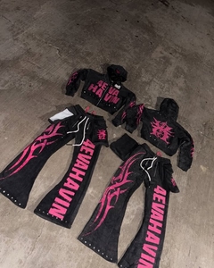 Custom Rhinestone Graphic Print 2 Piece Tracksuit for Men Customize Color Flared Sweatpants <b>Zip</b>-<b>Up</b> Hoodie and Jogger Set For Men - Product Image 6