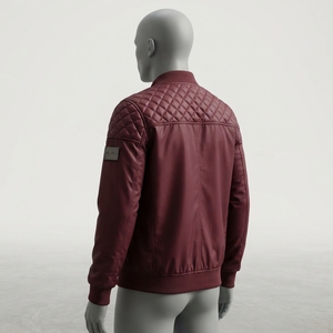 Chaqueta Cortavientos Acolchada Color Borgoña para Hombre, con Cuello Alto, Cierre Completo, Estilo Utilitario para Exteriores, con Múltiples Bolsillos - Product Image 2