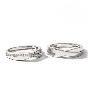 Jeulia Sterling <b>Silver</b> Crossover Couple Wedding <b>Rings</b> with Zircon and Gold Plating - Product Image 2