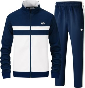 Ensembles de survêtement 2 pièces décontracté pour hommes, veste à fermeture éclair complète et pantalon de survêtement à manches longues, tenues de sport - Product Image 1