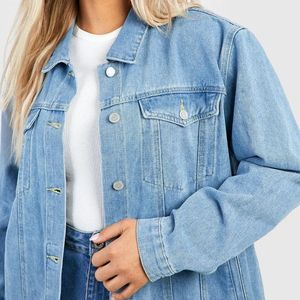 Vestes en jean denim pour femmes personnalisées de haute qualité revers bleu pour femmes lavées avec dos veste en jean élégante et brillante fabriquée au Pakistan - Product Image 2