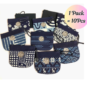 พวงกุญแจกระเป๋าสตางค์ผ้าฝ้ายลายผสมสีคราม แพ็ค 10 ชิ้น งานฝีมือภาคเหนือของไทย กระเป๋าสตางค์ทำมือจากของที่ระลึกไทย - Product Image 2