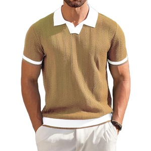 fashion Patchwork Knitted Polo Shirts Men Business Casual Turn <b>Down</b> Collar Knit Polos Male Vintage Short Sleeve Tees Tops - Product Image 5