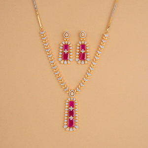 Classic Cubic Zirconia Necklace Set Two Tone Plating Fashion Jewellery for Anniversaries Princess Cut Claw Setting Exported - Product Image 3