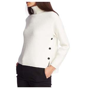 Maglione da Donna a Collo Alto in Maglia Waffle con Dettagli a Bottoni e Fiocco Ricamato, Traspirante in Seta per Autunno Inverno, Taglia Media - Product Image 1