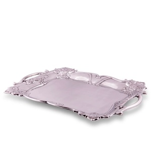 Bandeja de servicio de metal con acabado plateado, forma rectangular, para el hogar y la boda, bandeja de mesa para servir alimentos con asas, novedad - Product Image 2