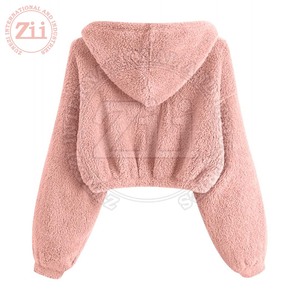 Latest Style Women's Polar Fleece Jacket Finished Customized Solid Color Breathable Windproof Canvas Short Winter Knitted Hooded - Product Image 4