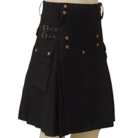 Kilt Utilitario de Algodón Twill de 290 g/m² para Hombre Geoffrey, con Bolsillos Cargo, Negro, 5 Botones Frontales en el Delantal, Servicio OEM PK Origin