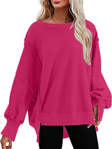 Sweat-shirt décontracté pour femme, couleur unie, coupe ample, anti-plis, disponible en longueur longue ou courte, 2026 - Product Image 5