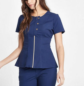 Uniformes médicaux de gommage d'hôpital Infirmière élégante à manches courtes Logo personnalisé Costume de gommage femmes extensible Salon Spa Uniforme - Product Image 5