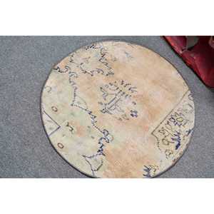 Alfombra, 2.6x2.6 pies, Alfombra Vintage, Alfombra Azul Sólida de Lana - Product Image 4