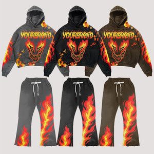 Sudadera con capucha lavada con ácido personalizada para hombre, conjunto de pantalones de chándal con diamantes de imitación, Sudadera con capucha estampada de invierno sólida al por mayor en línea - Product Image 4