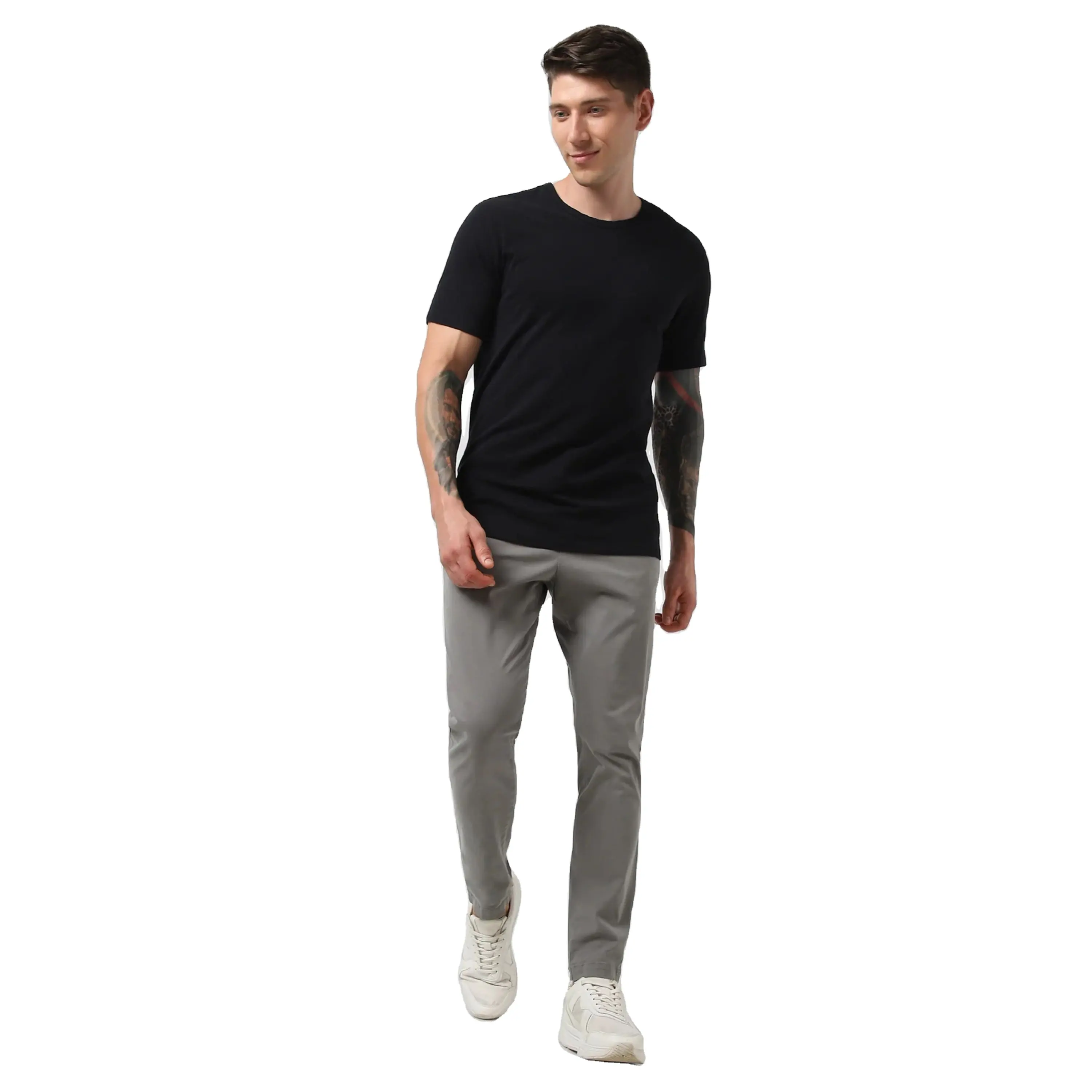 Stylish Men's Longline Curved Hem Tee - Slim Fit, Trendy Layering Piece for Urban Street Fashion, Available in Earth Tones
