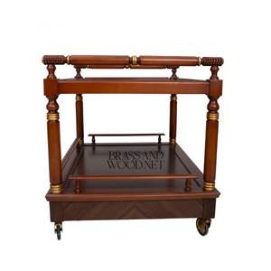 Chariot à thé classique en bois avec détails en laiton, chariot de service sur roulettes - Product Image 5