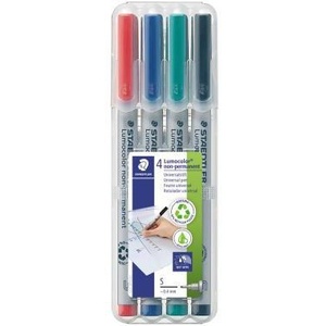 Marcadores No Permanentes STAEDTLER Lumocolor de 0.4 mm, Colores Surtidos, No Resistentes al Agua, Paquete de 4 - Product Image 1