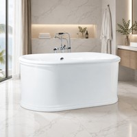 Bak mandi besi cor 60/66/72 inci, berdiri bebas Modern dengan rok baja bentuk Oval antik untuk kamar mandi
