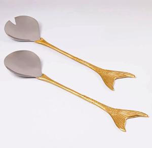 Horn Bill Acero inoxidable Latón Cobre Servidor de ensaladas Juego de cubiertos Utensilios de cocina Premium para servir ensaladas - Product Image 4