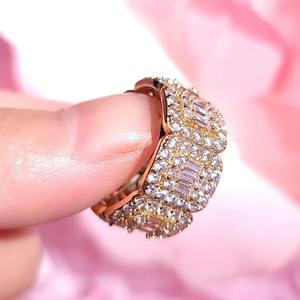 Baguette de moda y moissanita redonda diamante chapado en oro plata esterlina 925 Iced Out Hip Hop anillo de moda de lujo para mujeres - Product Image 4