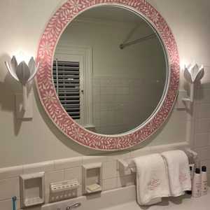 Pink Bone Inlay Wall <b>Mirror</b> This type of <b>mirror</b> is a handcrafted decorative piece often featuring a floral design on the <b>frame</b> - Product Image 1